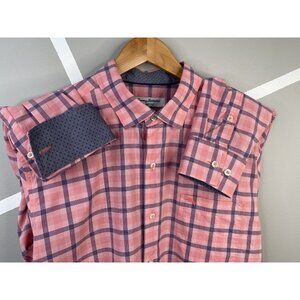Tommy Bahama Island Zone Pink Plaid Flip Cuff Button Down Shirt Men’s L Check